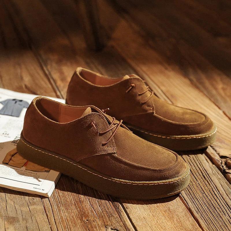New British Vintage Men Casual Shoes High Quality Platform Cow Suede Loafers Men Designer Leather Shoes Fashion Sneakers