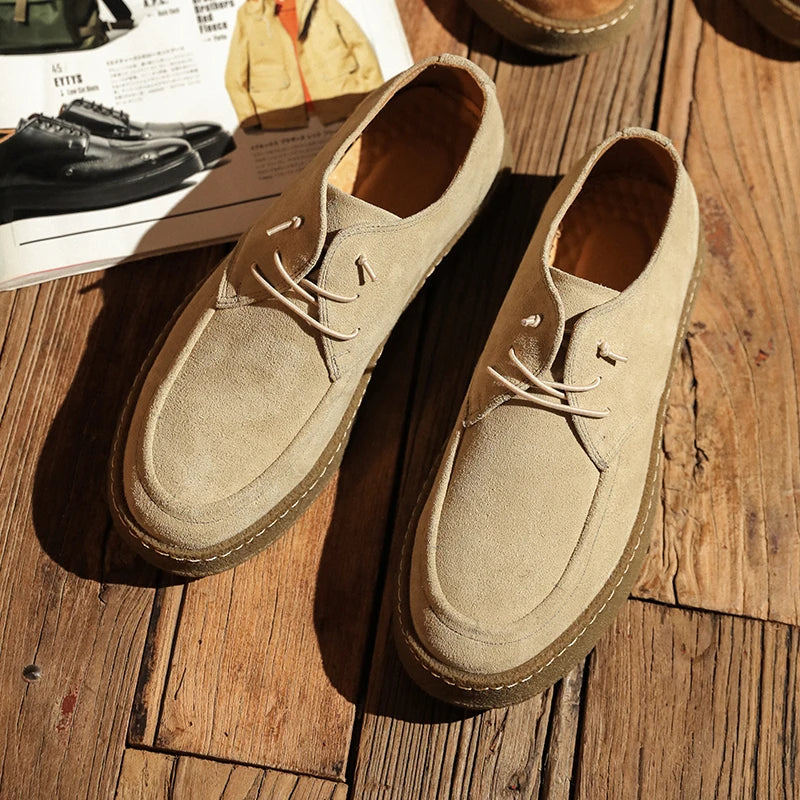 New British Vintage Men Casual Shoes High Quality Platform Cow Suede Loafers Men Designer Leather Shoes Fashion Sneakers