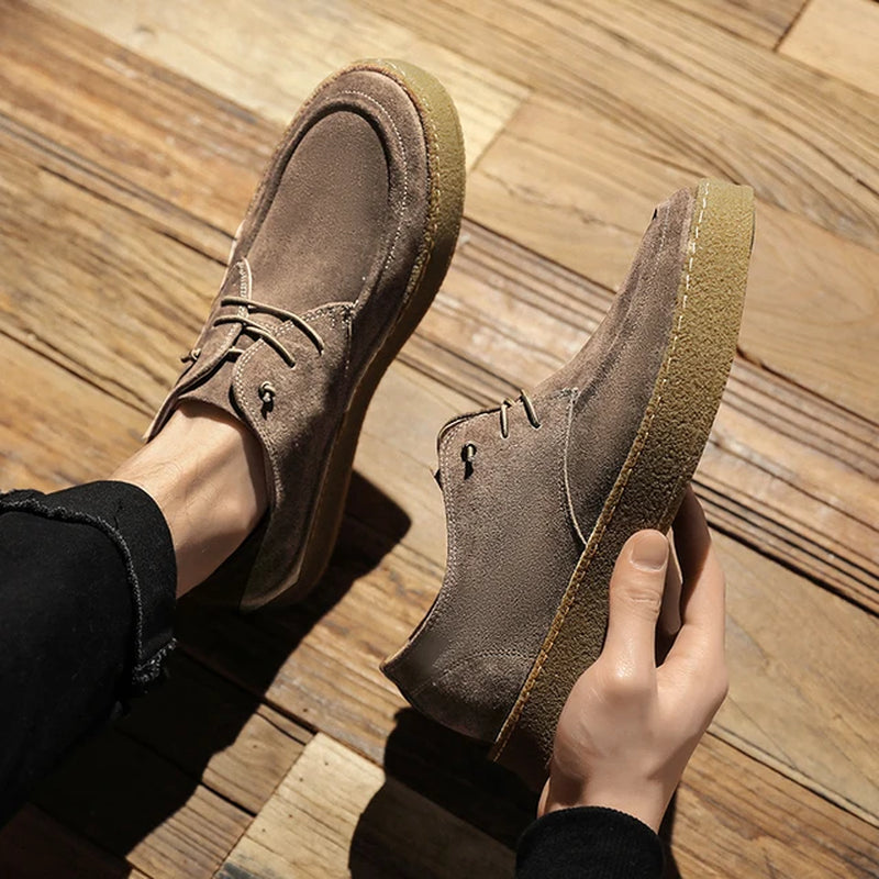 New British Vintage Men Casual Shoes High Quality Platform Cow Suede Loafers Men Designer Leather Shoes Fashion Sneakers