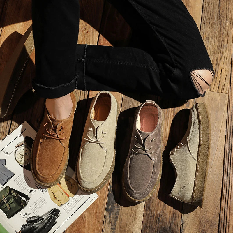 New British Vintage Men Casual Shoes High Quality Platform Cow Suede Loafers Men Designer Leather Shoes Fashion Sneakers